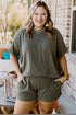 Moss Green Plus Size Rib Knit Short Sleeve Top and Shorts Set